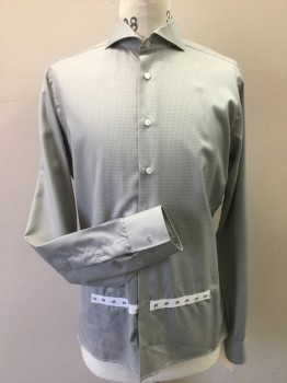 Mens, Historical Fiction Shirt, MEL GAMBERT, Lt Gray, Putty/Khaki Gray, Cotton, Check , 34/5, 16, Button Front, Spread Collar, Long Sleeves, Crotch Strap Snaps at Front Waist