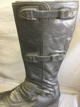 MTO, Black, Leather, Solid, Made To Order, 3 Plastic Buckles, Knee High, Suede and Patent Leather Detail