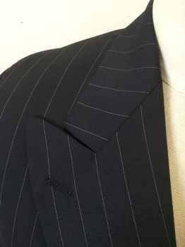 VALENTINO, Black, White, Wool, Stripes - Pin, Cool Black with White Dotted Pinstripes, Double Breasted, Peaked Lapel, Late 1980's/Early 1990's