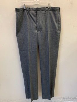 SIAM COSTUMES MTO, Gray, French Blue, Wool, Herringbone, Stripes - Pin, Flat Front, Button Fly, 4 Pockets, Belt Loops