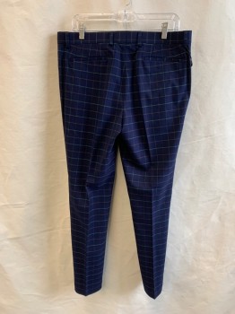 TOPMAN, Navy Blue, Green, Brown, Polyester, Viscose, Grid , Extra Pair of Pants, Navy with Green/Brown Grid, Flat Front, Zip Fly, Tab Closure, 4 Pockets, Belt Loops, Skinny