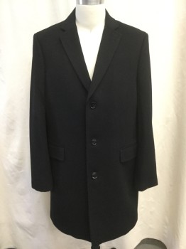EXPRESS, Black, Wool, Polyester, Solid, Notched Lapel, Single Breasted, 3 Buttons, 2 Flap Pockets, Back Vent,  Above the Knee Length