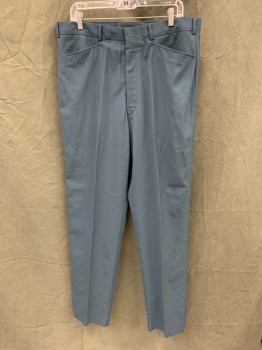 Mens, 1960s Vintage, Suit, Pants, MTO VINCENT COSTUMES, Teal Blue, Wool, Solid, Open, 36, Flat Front, 2 Pockets, Zip Fly, Belt Loops, Open Hem, Made To Order,