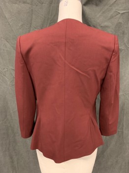 THEORY, Maroon Red, Wool, Polyamide, Solid, Collarless, Open Front, 2 Welt Pckts, L/S