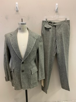Mens, 1970s Vintage, Suit, Jacket, CLANCY'S, Khaki Brown, Black, Wool, Tweed, 32/30, 38R, 2 Button Front, Notched Lapel, 3 Pockets,
