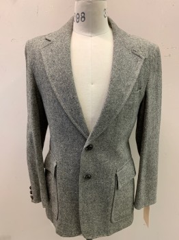Mens, 1970s Vintage, Suit, Jacket, CLANCY'S, Khaki Brown, Black, Wool, Tweed, 32/30, 38R, 2 Button Front, Notched Lapel, 3 Pockets,