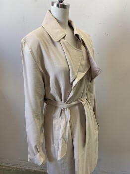 Womens, Coat, Trenchcoat, BANANA REPUBLIC, Khaki Brown, Rayon, Viscose, Solid, S, Open Front, 2 Pockets, Collar Attached, Self Belt, 3/4 Length