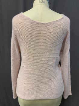 Womens, Pullover, N/L, Ballet Pink, Cashmere, Solid, XL, V-neck, Open Weave, Dolman Long Sleeves, Slash Overstitching Down Sleeves