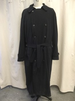 Mens, Coat, Trenchcoat, ROCHESTER BIG & TALL, Black, Polyester, Nylon, Solid, XXXL, 52, Double Breasted, Spread Collar, 2 Side Entry Pockets, Long Sleeves, Shoulder Epaulets, Front Right Gun Flap, Back Rain Flap, Belted Cuffs, Belted Self Ttie Waistband, Below the Knee Length, Removable Liner