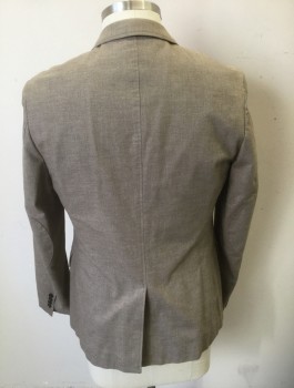 Mens, Sportcoat/Blazer, BANANA REPUBLIC, Lt Brown, Cotton, Polyester, 2 Color Weave, Solid, 42R, Single Breasted, Notched Lapel, 2 Buttons, 3 Pockets, Self Fabric Oval Shaped Elbow Patches