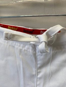 DICKIES, White, Poly/Cotton, Solid, Drawstring Waist, 1 Patch Pocket in Back