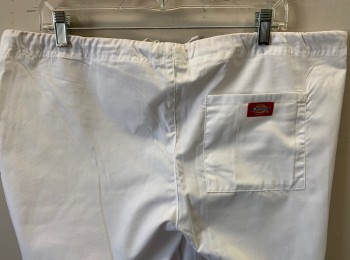 DICKIES, White, Poly/Cotton, Solid, Drawstring Waist, 1 Patch Pocket in Back