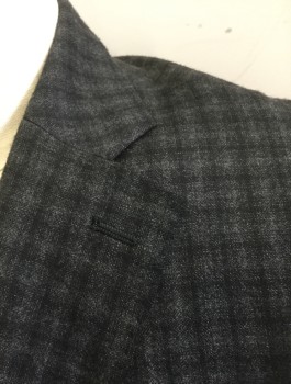 Mens, Sportcoat/Blazer, JOHN VARVATOS, Black, Gray, Wool, Plaid, 42R, Single Breasted, Notched Lapel, 2 Buttons, 3 Pockets, Hand Picked Stitching on Lapel, Multiple