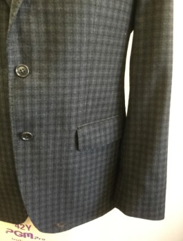 Mens, Sportcoat/Blazer, JOHN VARVATOS, Black, Gray, Wool, Plaid, 42R, Single Breasted, Notched Lapel, 2 Buttons, 3 Pockets, Hand Picked Stitching on Lapel, Multiple