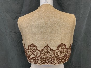 Womens, Vest, N/L, Gold, Brown, Polyester, Floral, B 36, Gold Glittery Vest with Brown/Gold Beaded Floral Pattern, Open Front