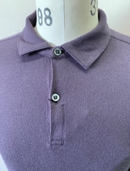 Mens, Pullover Sweater, ROBERT BARAKETT, Dk Gray, Cotton, Modal, Solid, M, Polo Sweater, Knit, Long Sleeves, Collar Attached, 2 Button Placket