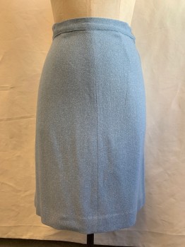 Womens, 1960s Vintage, Suit, Skirt, MTO, Lt Blue, White, Wool, Heathered, H 44, W 32, 1.5" Waistband, Side Zip, A-line, Center Front Seam, Pleated Center Back *Brownish Black Spot Back About 3" From Center Back Seam*