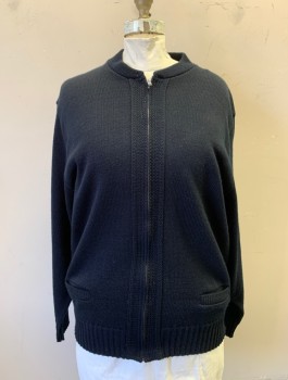 SKFM, Navy Blue, Acrylic, Solid, Knit, Zip Front, Round Neck, 2 Welt Pockets, School Uniform