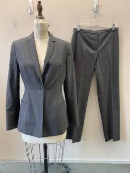 Elie Tahari, Charcoal Gray, Polyester, Heathered, L/S, Single Button, Notched Lapel, Top Pockets,