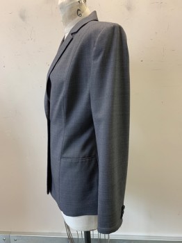 Elie Tahari, Charcoal Gray, Polyester, Heathered, L/S, Single Button, Notched Lapel, Top Pockets,