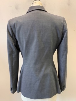 Womens, Suit, Jacket, Elie Tahari, Charcoal Gray, Polyester, Heathered, 6, L/S, Single Button, Notched Lapel, Top Pockets,