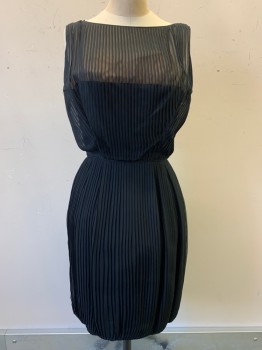 Womens, Cocktail Dress, Jean Of California, Black, Polyester, Stripes - Vertical , W22, B31, Sleeveless, Scoop Neck, Sheer, Pleated, Back Zipper, Tear on Back Left Bottom