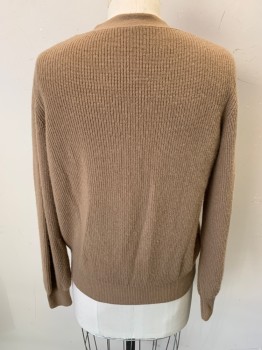 APC, Tan Brown, Wool, Cashmere, Solid, Long Sleeves, Button Front, 5 Buttons, Rib Knit