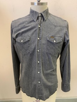 Mens, Western, WRANGLER, Faded Black, Cotton, S:36, N:16.5, Denim, L/S, Snap Front, Collar Attached, Western Style Yoke, 2 Pockets With Flaps