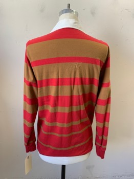 URBAN OUTFITTERS, Red, Brown, White, Cotton, Stripes - Horizontal , Long Sleeves, Pullover, White Collar,