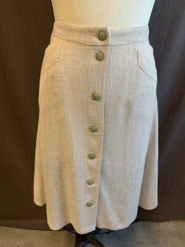 Womens, Skirt, MTO, Beige, Cotton, Solid, W28, Button Front, 2 Pockets, Box Pleat Back