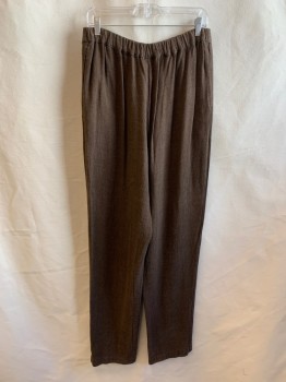 Womens, Pants, CP SHADES, Brown, Black, Rayon, Linen, 2 Color Weave, L, Elastic Waistband, 2 Pockets,