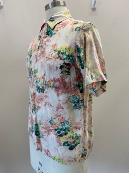 PENNEY'S, Lt Beige, Rose Pink, Lt Green, Yellow, Coral Pink, Rayon, Floral, Camp C.A., B.F., 2 Pckts, S/S