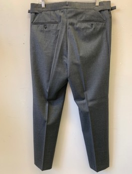 TOM FORD, Gray, Wool, Solid, F.F,  Adjustable Side Buckle Tabs, Straight Side Pockets