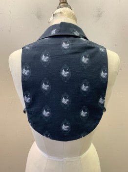 NO LABEL, Navy Blue, Gray, Polyester, Cotton, Graphic, Dickie, Button Front, C.A. Angel Print