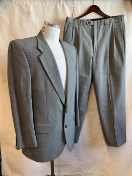 Burberry, Gray, Black, Wool, 2 Color Weave, Notched Lapel, 2 Buttons, 3 Pockets,