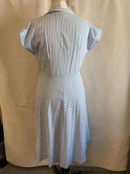 Womens, Dress, NL, Lt Blue, White, Cotton, Stripes, W34, B42, C.A., V-N, Button Front, S/S, White Floral Crochet Insets,