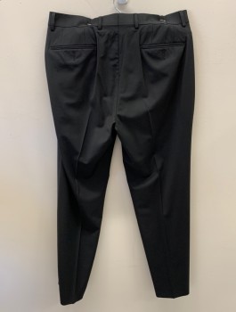 CALVIN KLEIN, Black, Wool, Spandex, Solid, F.F, Zip Front with Tab Closure, Belt Loops, 2 Side Pockets, 2 Back Pockets