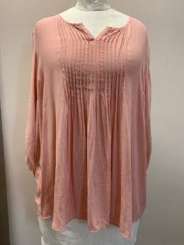 Womens, Blouse, TORRID, Lt Pink, Polyester, Solid, 3X, L/S, Wide Neck, Pleated, Scrunched Sleeves