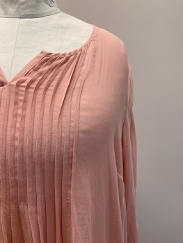 Womens, Blouse, TORRID, Lt Pink, Polyester, Solid, 3X, L/S, Wide Neck, Pleated, Scrunched Sleeves