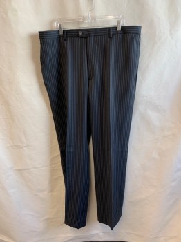 Mens, Suit, Pants, N/L, Charcoal Gray, White, Wool, Stripes - Pin, 42/34, Flat Front, Zip Fly, Bttn. Closure, 4 Pockets, Belt Loops
