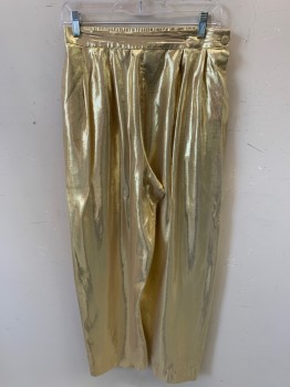 Womens, Pants, SOCR, Gold Metallic, Synthetic, Solid, W: 27, Double Pleated Front, 2 Pocket, Side Button, Elastic Waist,