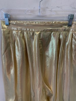 SOCR, Gold Metallic, Synthetic, Solid, Double Pleated Front, 2 Pocket, Side Button, Elastic Waist,