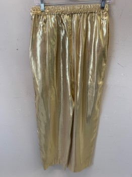 SOCR, Gold Metallic, Synthetic, Solid, Double Pleated Front, 2 Pocket, Side Button, Elastic Waist,