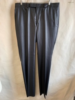 KENNETH COLE, Navy Blue, Iridescent Gray, Polyester, Rayon, Check , Zip Front, Hook Closure, Extended Waistband, 4 Pockets, F.F, Creased Front