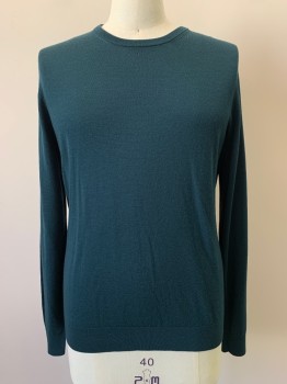 Mens, Pullover Sweater, UNIQLO, Forest Green, Wool, Solid, L, L/S, Crew Neck,