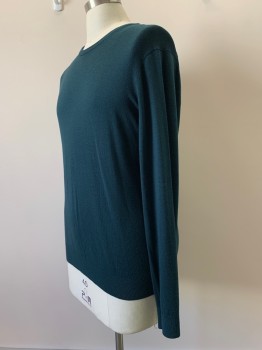 Mens, Pullover Sweater, UNIQLO, Forest Green, Wool, Solid, L, L/S, Crew Neck,