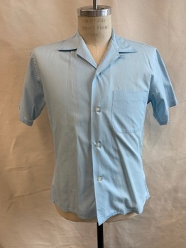 Mens, Casual Shirt, TOM LONG, Lt Blue, Cotton, Solid, M, Collar Attached, Button Front, Short Sleeves, 1 Pocket