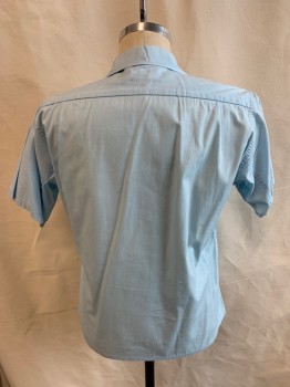 TOM LONG, Lt Blue, Cotton, Solid, Collar Attached, Button Front, Short Sleeves, 1 Pocket