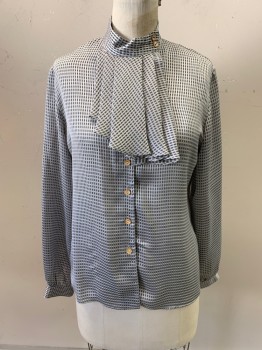 N/L, Black, Lt Gray, Polyester, Plaid, Stand Collar With Pleated Ruffle Attached At Neck, B.F., L/S,