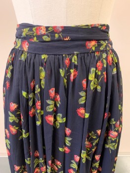 POINT SUR, Black, Red, Pink, Green, Gray, Polyester, Floral, Zip Back, Plreated, A-Line